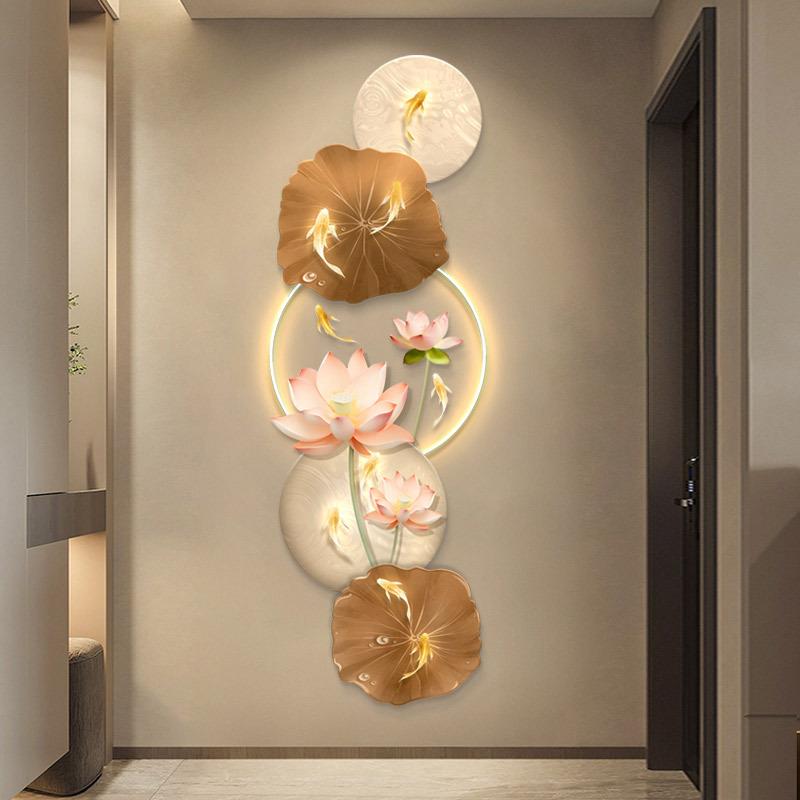 荷花九VOW鱼图E玄关饰画现代轻奢装LD灯道光画走廊过发光艺术壁灯