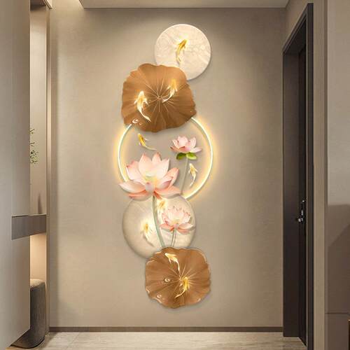 荷鱼图玄灯关装饰画现灯代轻奢LED光画走廊TKP过花道发光艺术壁画