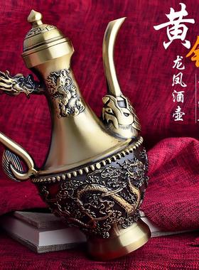 纯铜酒壶摆件酒壶龙壶水壶黄铜家居家里酒具仿古酒具桌面摆件