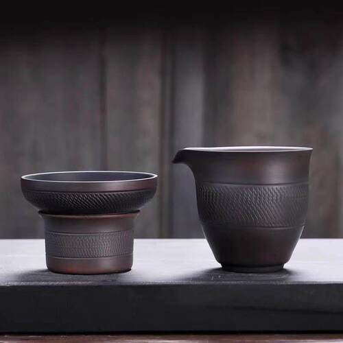 建水紫陶公道杯手工茶道防烫大容量分茶器紫砂滤茶器茶漏斗跳刀茶