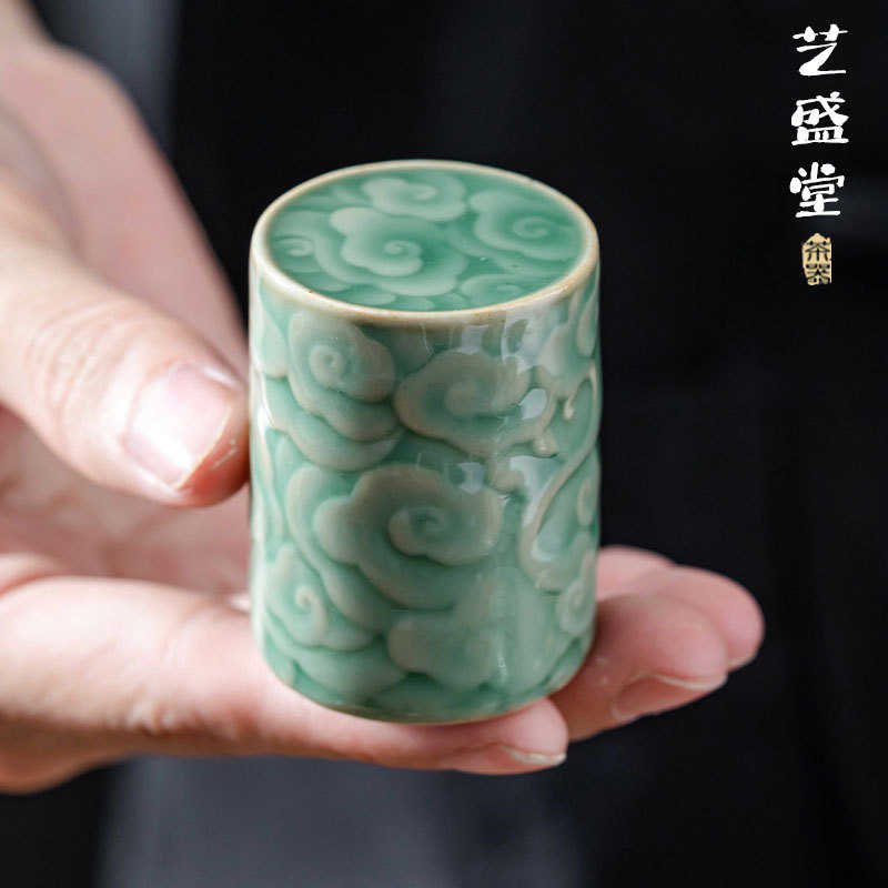 批发越窑青瓷浮雕祥云盖置仿古茶壶盖碗盖置托家用功夫茶具零配件