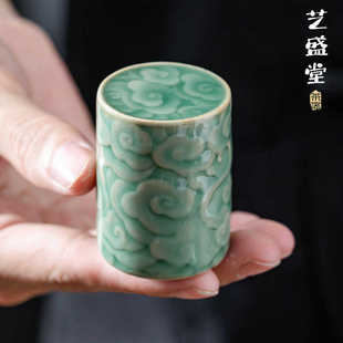 批发越窑青瓷浮雕祥云盖置仿古茶壶盖碗盖置托家用功夫茶具零配件