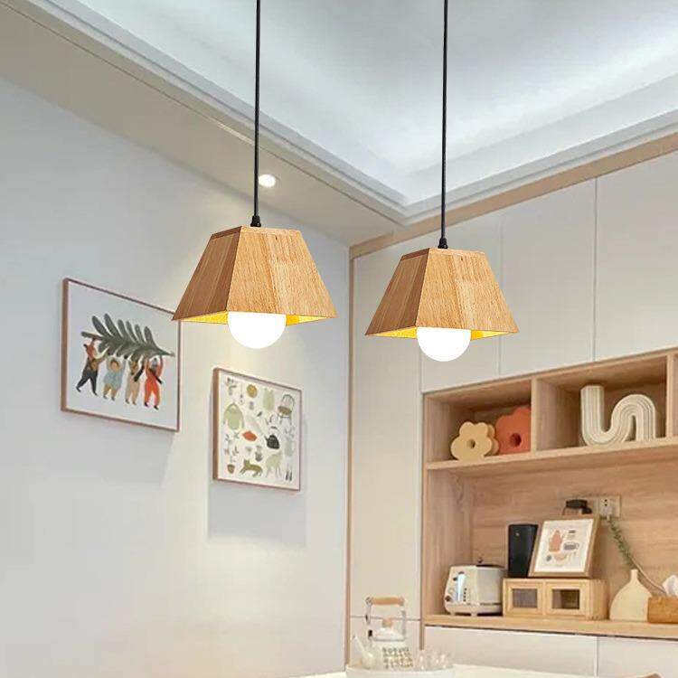 日式实木餐厅吊灯北欧原木风三头餐桌吧台灯创意木艺卧室床头灯具