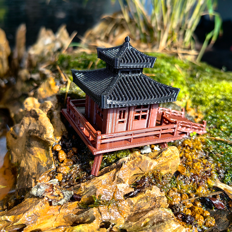 水影阁中式古建筑模型小摆件假山水陆缸微景观盆景书房造景小房子