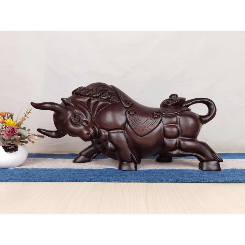 黑檀实木华尔街股市牛势创意家居运势如虹动物生肖花梨牛摆件