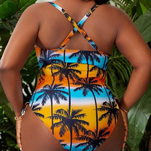 Strap print foam slimming one-piece swimsuit for women