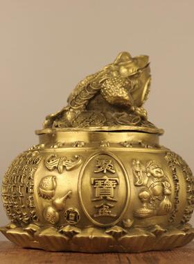 精工纯铜聚宝盆摆件金蟾聚宝盆经文聚宝盆存钱罐储蓄罐家居工艺品