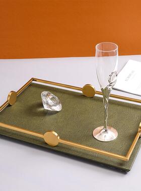 欧轻奢式极简玄关餐桌样居板房YCC皮托盘果盘收纳客家厅软装饰品