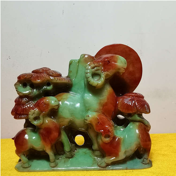 三羊开泰万事吉象如意连年有余鱼摆件天然岫玉家居办公室客厅玄关