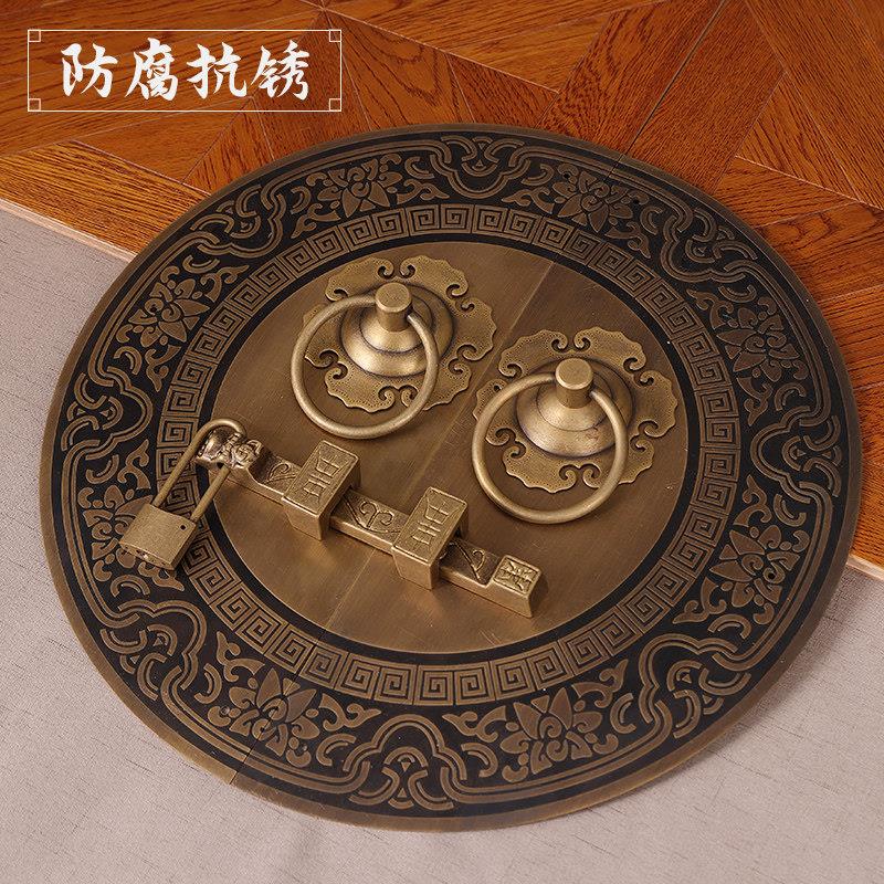 纯铜仿古大门拉手中式古典门环把手复古圆形拉环老式门栓插销配件