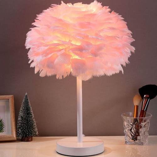正品轻奢水室晶羽毛台灯卧床头护眼温浪漫气氛房灯客厅馨书桌面装