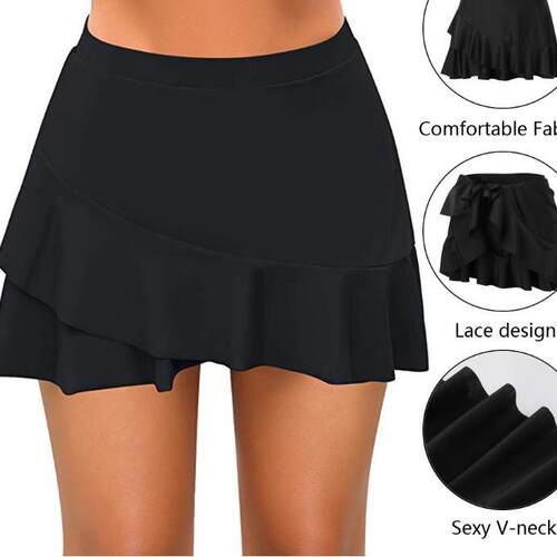 Skirt style bikini swimsuit, double layered pants skirt,