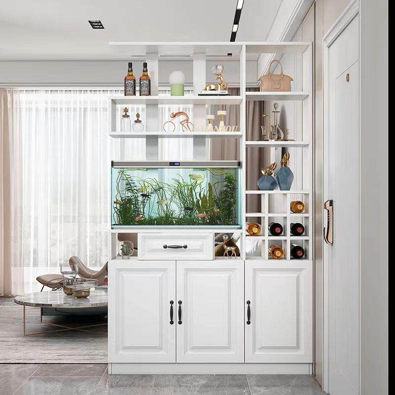 轻奢客厅入户玄关柜鱼缸一体简约现代进门屏风装饰柜餐厅隔断酒柜