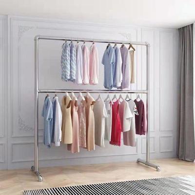 加厚水管镀锌管晾衣架落地立式双层室内挂衣阳台凉衣杆单杆晒衣架