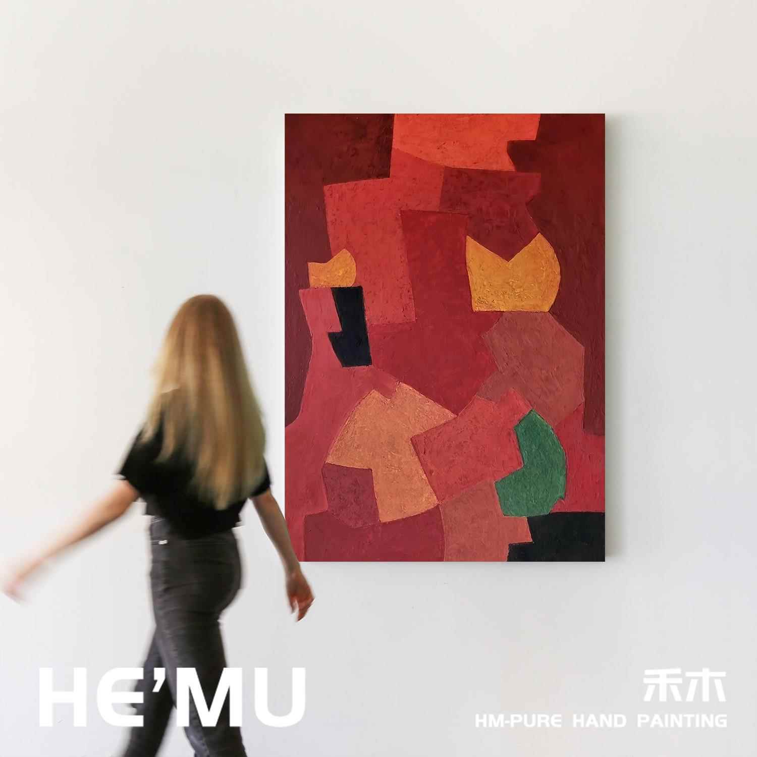 意式极简风手绘油画客厅红色抽象色块装饰画玄关餐厅小众艺术挂画图片