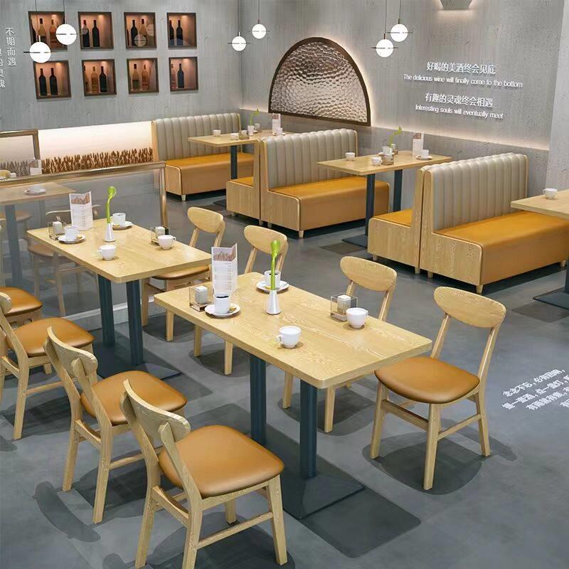 餐饮小吃店食堂饭厅靠墙卡座沙发面馆汉堡火锅奶茶店桌椅组合