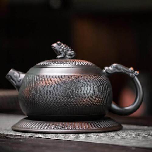 建水紫陶茶壶茶具大容量紫砂壶纯手工跳刀泡茶凤鸣壶家用茶具套组