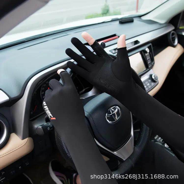 冰袖漏二指手套男女春夏季士防晒骑行冰丝袖套开车防滑长款冰袖男