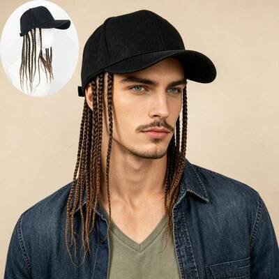 Hip-Hop Punk Baseball Cap with Braided Dreadlock Wig