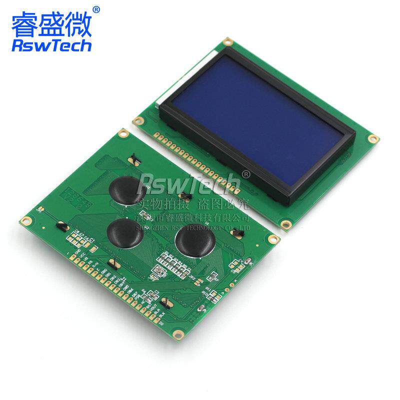 蓝屏LCD12864液晶屏中文字库带背光12864-5VS串/并口显示器件
