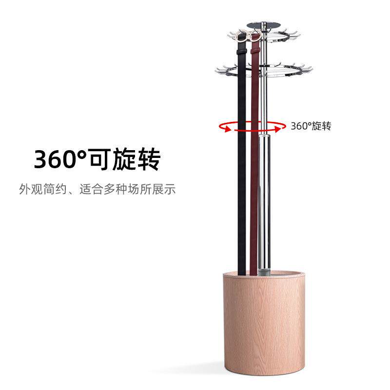 木纹桶旋转腰带架商场服装店男装中岛架木质皮带陈列架子皮带货架