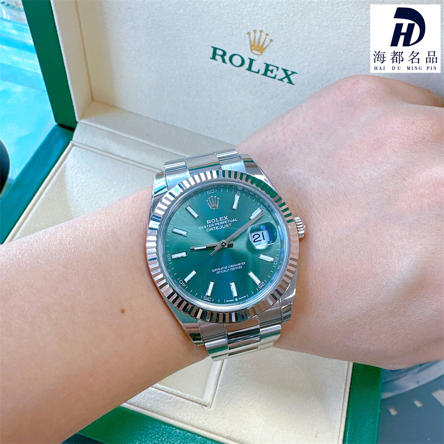 全套98新劳力士新款薄荷绿41MM日志型自动机械腕表男士手表126334