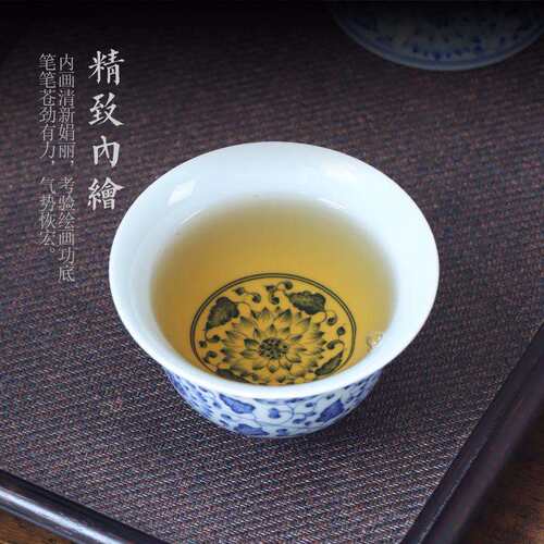 手绘青花缠枝花二才盖碗釉下彩中式陶瓷茶具单个复古不烫手泡茶碗
