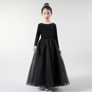 高档唱学生黑色长袖女大童晚礼服钢小提琴合演出服春夏团乐琴弹力