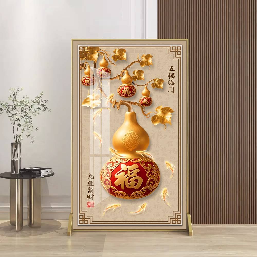 晶瓷画铝合金屏风隔断客厅进门遮挡玄关办公卧室双面防水简易座屏