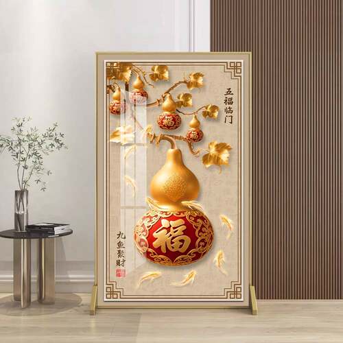 晶瓷画铝合金屏风隔断客厅进门遮挡玄关办公卧室双面防水简易座屏