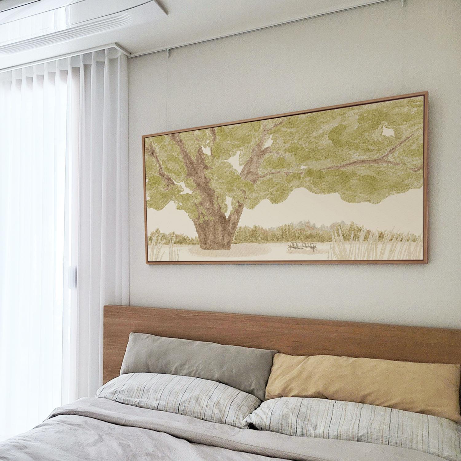 布纸有爱 绿荫下 原木风卧室床头装饰画 画小清新客厅背景墙横版