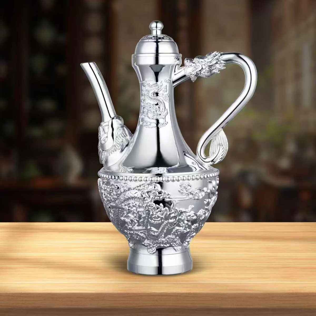 高档银壶酒具欧式装饰摆件创意轻奢风酒壶银酒杯家用婚庆礼品套装