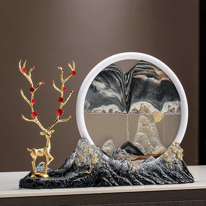 水晶假山流沙画摆件客厅酒柜电视柜玄关装饰品办公室乔迁新居礼品