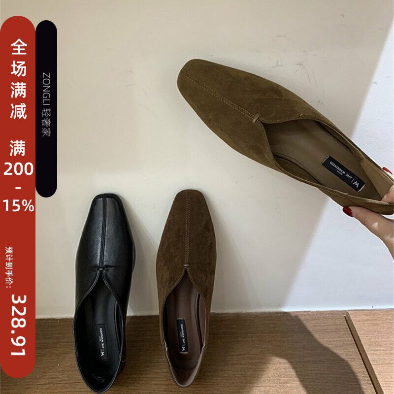 香港复古坡跟单鞋女春季2026新款英伦小众设计感低跟小皮鞋一脚蹬