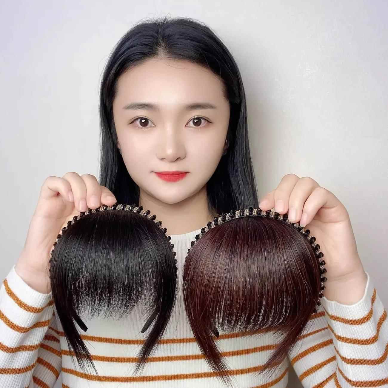 发箍浏海一体中年全真发彷钻发箍女前额鬓角遮白发碎齐浏海假发片图片