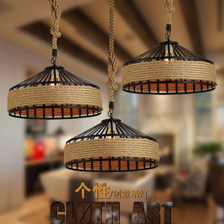 新款直销美式乡村loft工业复古麻绳吊灯艺术创意个性餐厅咖啡厅酒
