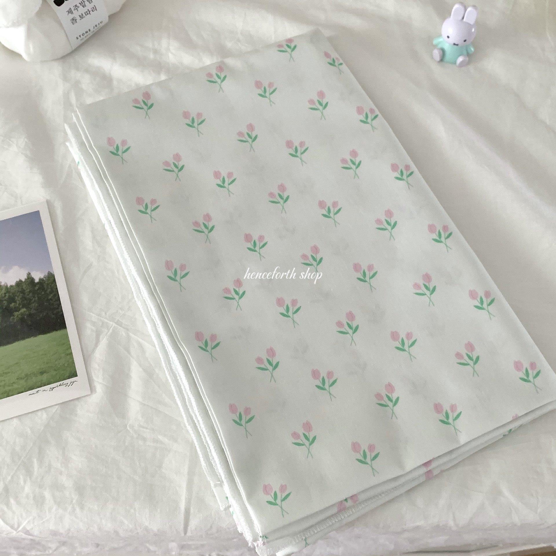 fabric 粉绿小郁金香纯棉印花面料40支DIY手工布料
