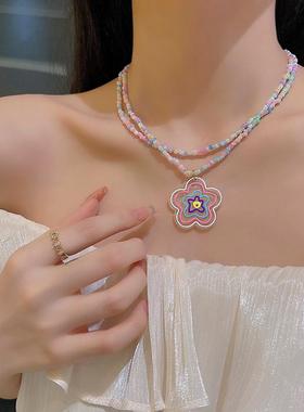 ins甜美串珠项链百搭花朵项链