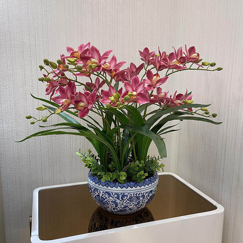 wo+彷真蕙兰花年宵花假花盆栽客厅茶几电视柜摆设玄关柜角几摆放