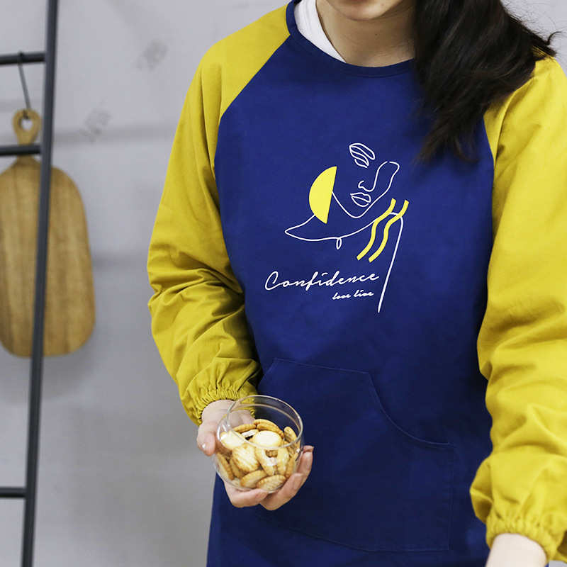 棉质简约围裙 创意文艺批发罩衫韩罩衣防新款厨房时尚版长袖油污