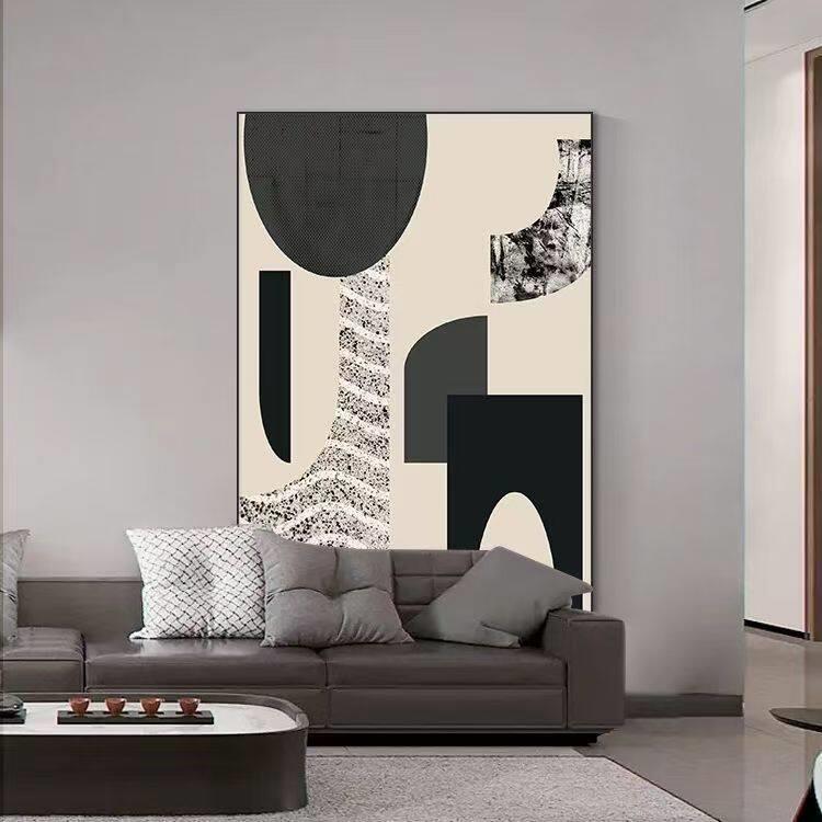 现代简约客厅装饰画落地画高级感沙发背景墙挂画黑白灰抽象玄关画