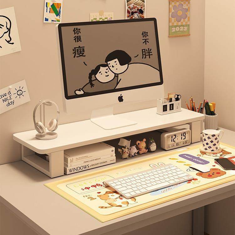 白色增高架实木电脑显示器增高架桌面收纳置物架子电脑显示器架