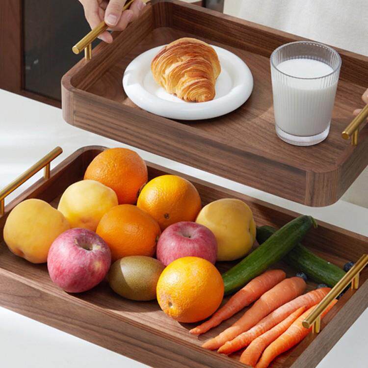 跨境牛奶早餐盘实木高档精致长方形托盘茶几茶水黑胡桃木水果托盘