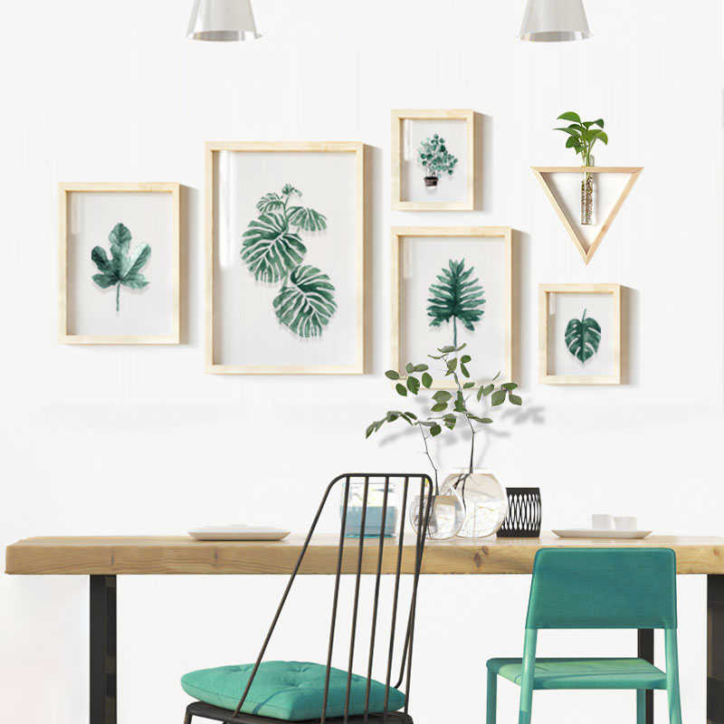 起贝 北欧风格餐厅装饰画透明组合画试管架花架树叶挂画植物壁画图片