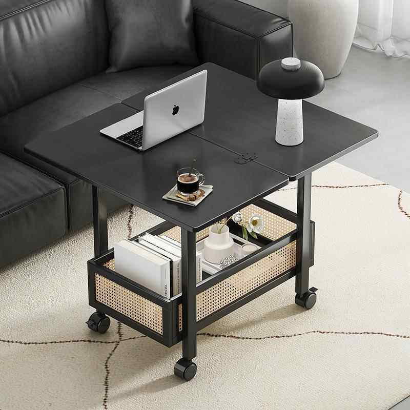 移动茶几可折叠桌子小户型客厅家用沙发阳台餐桌两用实木中古推车