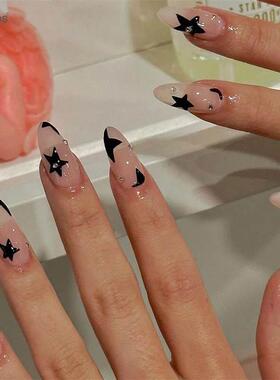 24Pcs Almond Press on Nails Y2K Star Diamond Designs for Coo