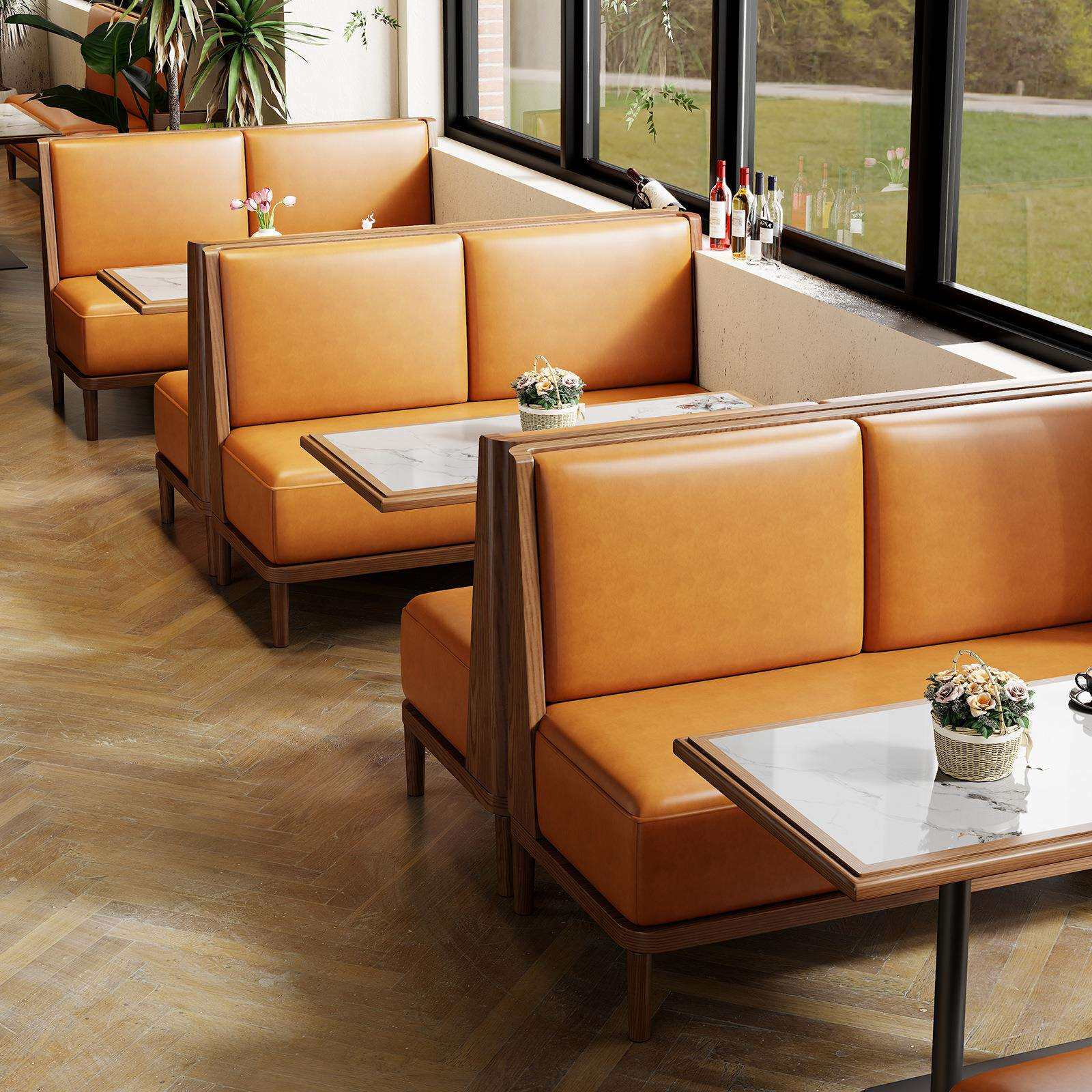 实木卡座沙发桌椅组合咖啡厅茶餐厅湘菜馆火锅店靠墙实木桌椅沙发