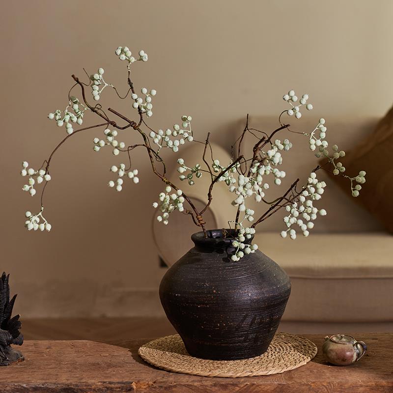 侘寂风宋代美学花瓶摆件仿真花马桑果花束卧室客厅干花装饰摆件