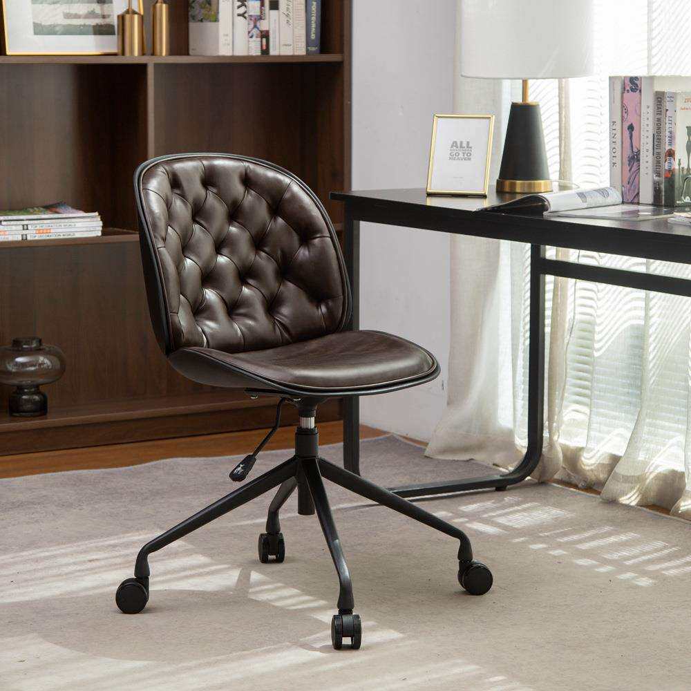 带滚轮设计师椅子皮质北欧书房椅洽谈升降电脑椅职员椅旋转会议椅