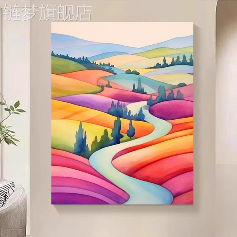 网红连象彩色园风挂景感厅装饰画高山田绵肌理入抽户玄关走廊过道图片